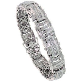 14k White Gold Large Bar Link 8.75 in. Men's Bracelet, w/ 5.50 Carats Brilliant Cut & Invisible Set Diamonds, 5/8 in. (15mm) wide Jewelry