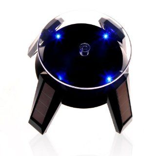 Black Solar Powered Jewelry Phone Watch 360� Rotating Display Stand Turn Table with LED Light  Solar Panels  Patio, Lawn & Garden