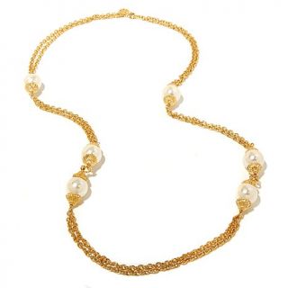 Ben Amun "Tassel Fun" Simulated Pearl Two Row Goldtone 43" Station Necklace