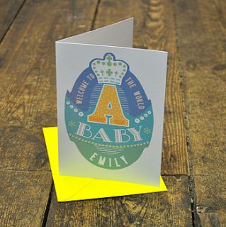 personalised new baby card by mary fellows