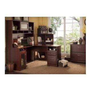 BUSH FURNITURE Bush Furniture Cabot L Desk with Hutch/Bookcase/Lateral File, Harvest Cherry Finish   Corner Unit Desk