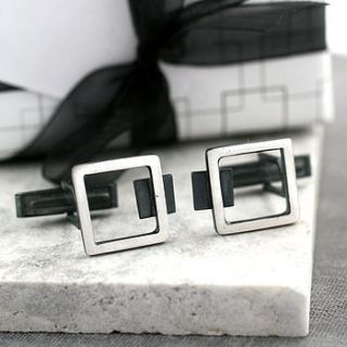 silver art deco square frame cufflinks by louy magroos