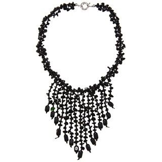 Silvertone 650ct TGW Black Agate Multi strand Bib Necklace Fashion Necklaces