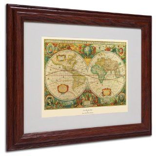 Trademark Fine Art Old World Map Painting Canvas Artwork in Wood Frame, 11 by 14 Inch   Oil Paintings