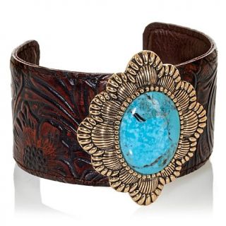 Studio Barse Kingman Turquoise Bronze and Leather "Fiery" 7" Cuff Bracelet