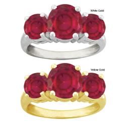 10k Gold Round Synthetic Ruby 3 stone Ring Gemstone Rings