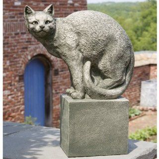 Campania International Shadow The Cat Perched Cast Stone Garden Statue   A 371 AL  Outdoor Statues  Patio, Lawn & Garden