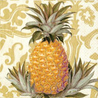 Caspari Entertaining 20 Pack Royal Pineapple Gold Cocktail Napkins   Cloth Napkins