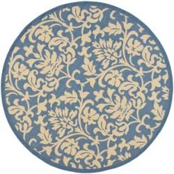 Blue/ Natural Indoor Outdoor Rug (5'3 Round) Safavieh Round/Oval/Square