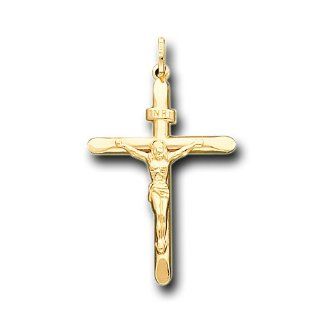14K Solid Yellow Gold Jesus Cross Crucifix Charm Pendant Jewelry