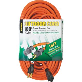 Prime Wire & Cable 125 Volt Outdoor Extension Cord — 100ft., 16/3, Model# EC501635  Extension Cords