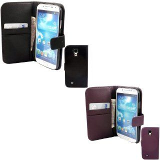 2 Pack Credit Card Flip Case Cover Skin For Samsung Galaxy S4 I9500 I9505 / Black And Purple Cell Phones & Accessories