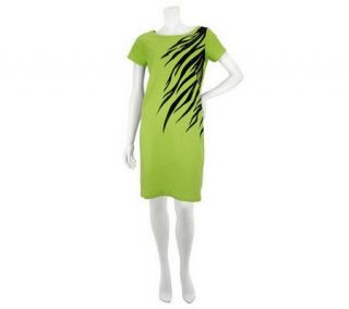 Bob Mackies Short Sleeve Asymmetrical Zebra Print & Sequin Dress —