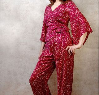 palazzo pyjama set in ruby heart print by nancy mac