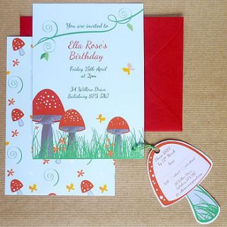 20 toadstool birthday invitations by ink pudding