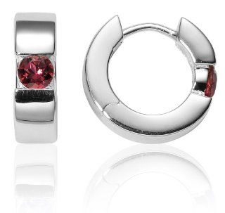 Sterling Silver Hoop Earrings w/ Pink Tourmaline Jewelry