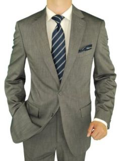 Salvatore Exte Men's 2 Button Sharkskin Silver Gray Suit at  Mens Clothing store