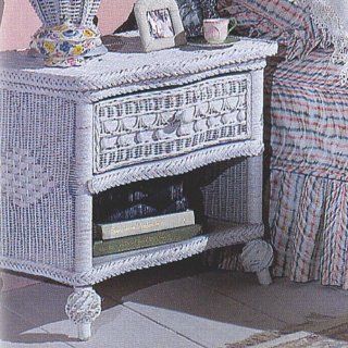 Classic Wicker Nightstand   White Wicker Side Table With Drawer