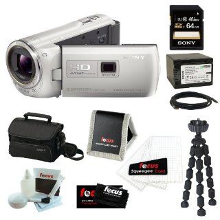 Sony HDR PJ380/W High Definition Handycam Camcorder with 3.0 Inch LCD Bundle (White) with 64GB Memory Card + Wasabi Power Replacement Battery for Sony NPFV100 and Accessory Kit  Camera And Video Accessory Bundles  Camera & Photo