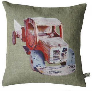 red vintage truck cushion by chocolate creative home accessories