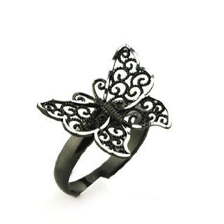 925 Sterling Silver Filigree Butterfly Ring With Black Rhodium Finish And Diamond Cut Edges Jewelry