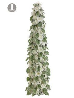 Silk Plants Direct Rose and Dusty Miller Cone Topiary (Pack of 1)   Artificial Topiaries