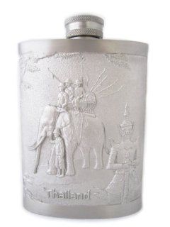 Pewter Flasks for Liquor Brass Bronze with Elephant Duel Bas Relief Thailand Alcohol And Spirits Flasks Kitchen & Dining
