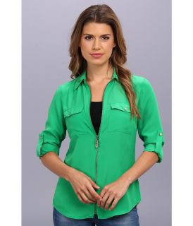 MICHAEL Michael Kors Dogtag Zip Camp Shirt Womens Clothing (Green)
