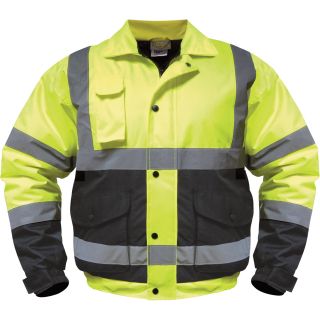 Utility Pro Wear High-Visibility Bomber Jacket — Class 3, Lime/Black, Large, Model# UHV562  Safety Jackets