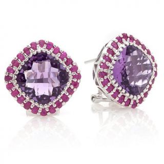 Sima K 11.70ct Amethyst and Ruby Sterling Silver Checkerboard Cut Earrings