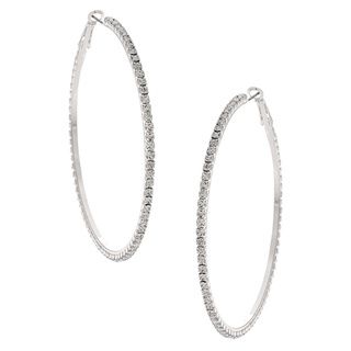Roman High polish Silvertone Clear Crystal Pave Hoop Earrings Roman Crystal, Glass & Bead Earrings