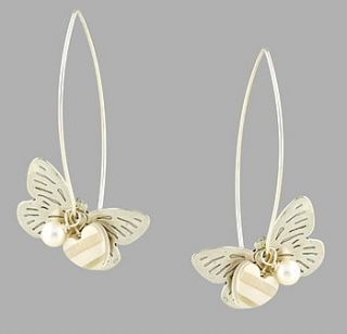 silver butterfly drop earrings by fingerprints