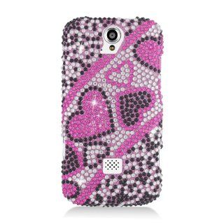 Eagle Cell PDHWMYTOUCHQ2F384 RingBling Brilliant Diamond Case for Huawei myTouch Q U8730   Retail Packaging   Pink/Black Heart Cell Phones & Accessories