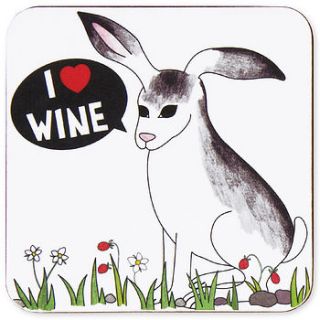 i love wine hare coaster or set by superfumi
