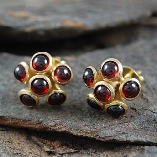 gold and garnet cluster stud earrings by embers semi precious and gemstone designs