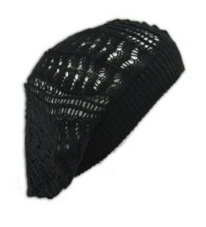 Womens Fashion Crochet Beanie Hat Knit Beret Skull Cap Tam (Black)