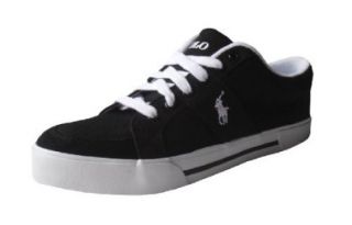 Polo Ralph Lauren Men Haylen Canvas/Suede Pony Logo Fashion Sneakers Shoes (9.5D, Black/white) Shoes