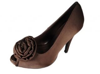Andres Machado Women's Brown Satin Rosette Peep Toe Pumps AM242 Pumps Shoes Shoes