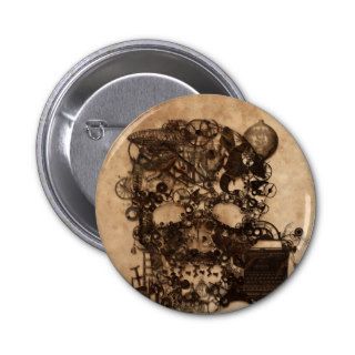 Vintage Steampunk Skull Brown Metal Gears Texture Button