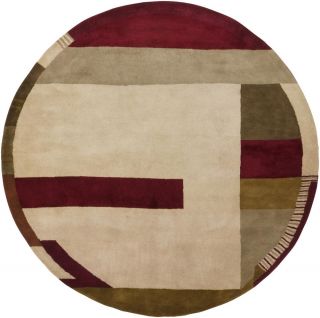 Traditional Hand tufted Mandara Brown Geometric Wool Rug (79 Round)