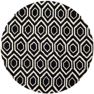 Handmade Moroccan Black Wool Rug With Thick Pile (7 Round)