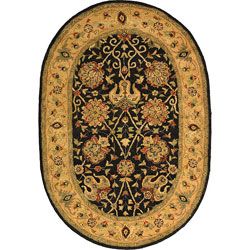 Handmade Antiquities Mashad Black/ Ivory Wool Rug (76 X 96 Oval)