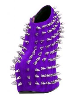 Walkflowers Women's Fashion Party Evening Customized Shoes Sliver spike studs Wedge Pump High Heels Purple US 11 Shoes