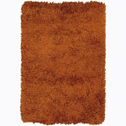 Handwoven Rust orange Mandara Shag Rug (79 X 106)