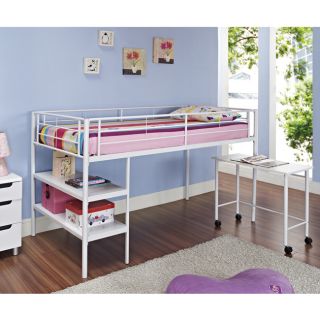 Walker Edison White Twin Loft Bed With Desk / Shelves White Size Twin