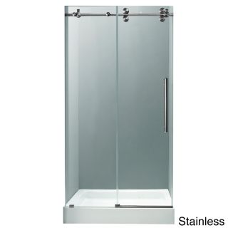 Vigo 60 inch Frameless Center Drain Shower Door 0.375 inch Clear Glass With White Base