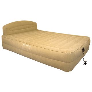 Interworld Commerce Airtek Queen size Raised Air Bed With Headboard And Built in Pump With Bonus Fitted Sheet Tan Size Queen