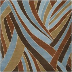 Hand tufted Contemporary Blue Striped Mayflower Sky Wool Rug (8 Square)