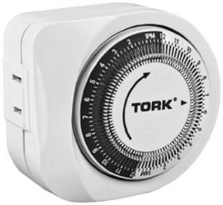 Tork 401A 400A Series Indoor General Purpose Mechanical Multiple ON/OFF Lighting Timer, Polarized Plug, 15 Amp Current, 15 Minutes Wall Timer Switches