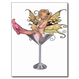Pink Outfit Martini Glass 3D Fairy Girl   Color Post Card